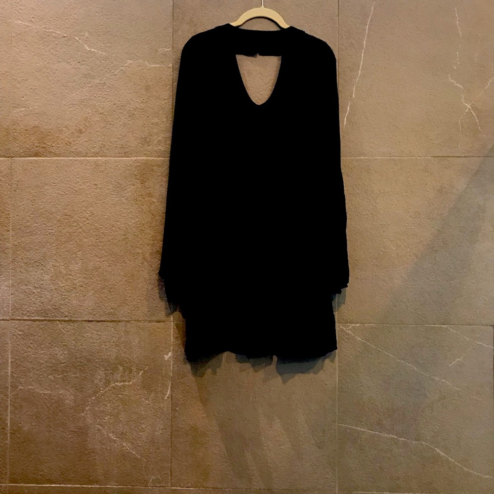 Boho Black Crepe Drape Dress, size XS.